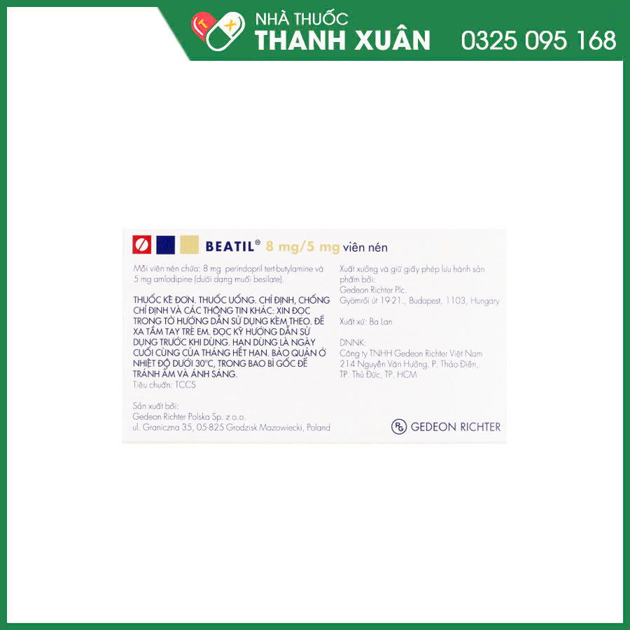 BEATIL 8mg/5mg thuốc điều trị tăng huyết áp vô căn và bệnh mạch vành ổn định